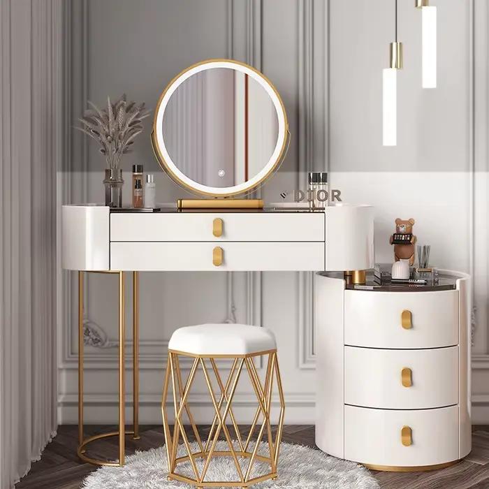 Coiffeuse De luxe moderne tabouret maquillage bois massif blanc Coiffeuse classique chambre Coiffeus