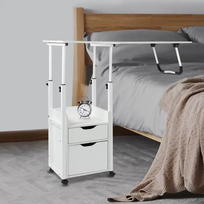 Bureau d'ordinateur Portable pliable avec roulettes, Table de chevet réglable en hauteur, Table de b