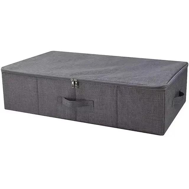 Boîte de rangement sous lit en coton et lin, double fermeture éclair, organisateur pliable en tissu,