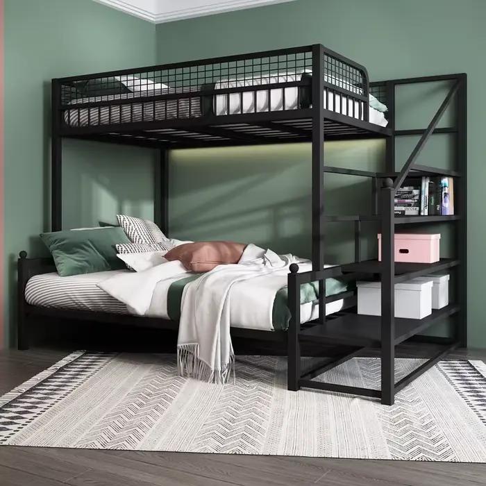Meubles de chambre à coucher intégrés de Style industriel, lit mezzanine superposé en métal pour adu