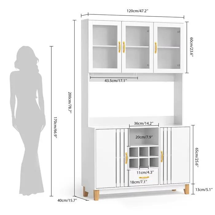 Garde-manger de cuisine haut de 78.7 "avec support pour micro-ondes, clapier autoportant avec porte-