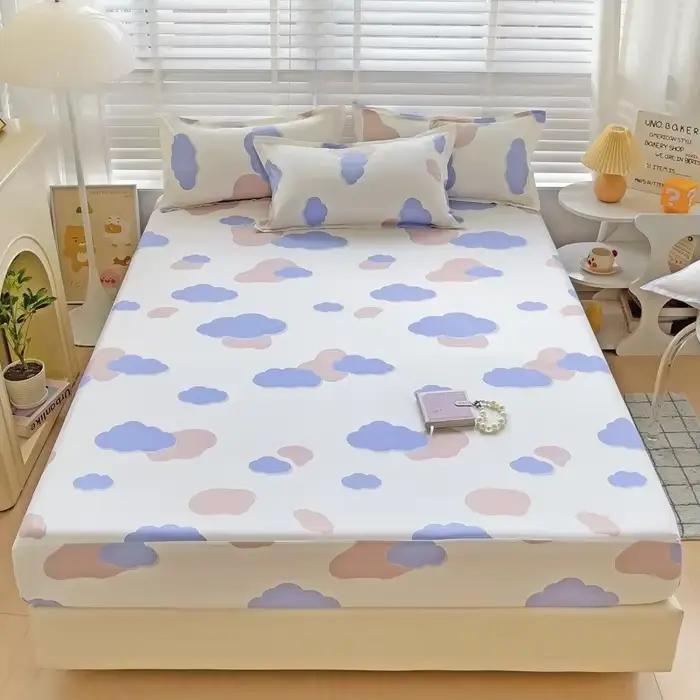 Drap-housse imprimé en coton d'aloe vera, housse de matelas en coton lavé doux et respectueux de la 