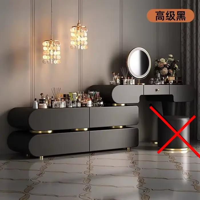 Coiffeuse moderne de luxe avec miroir LED intégré, miroir de maquillage, rangement, tabouret, meuble