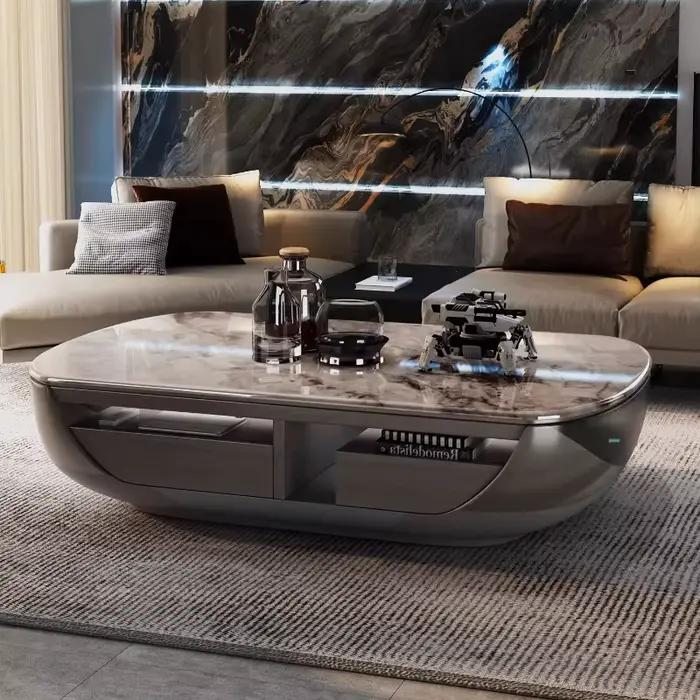 Tables basses design nordique de luxe avec rangement pour salon, tables basses blanches, console gra