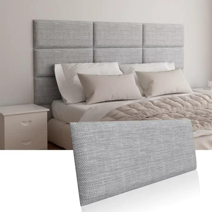 1. Tête de lit murale gris clair pour lit simple, panneaux de rembourrage mural en tissu éponge auto
