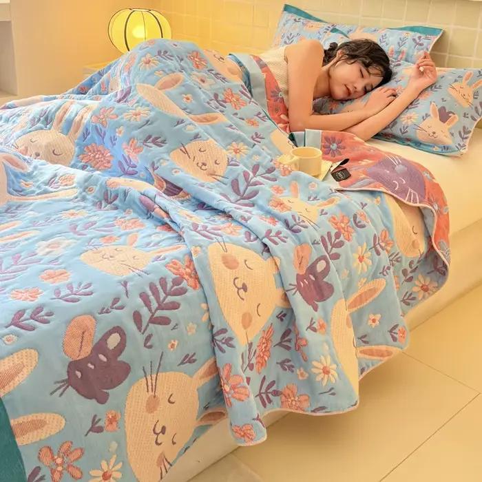 Couverture de gaze à trois couches 100% coton, 1 pièce, serviette imprimée de fleurs pour lits, Plai