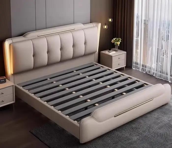 Lit double rembourré, table de chevet moderne, lit de salon pour chambre à coucher, lit king-size fr