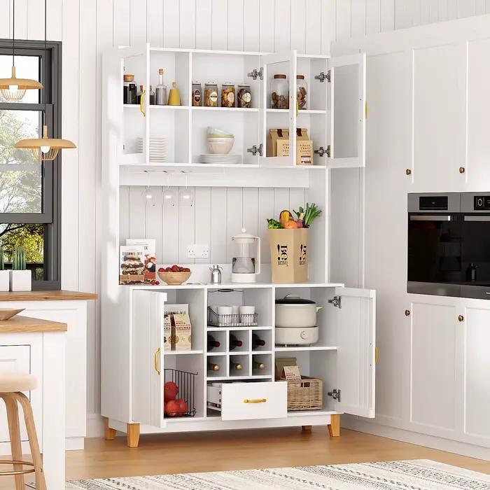 Garde-manger de cuisine haut de 78.7 "avec support pour micro-ondes, clapier autoportant avec porte-