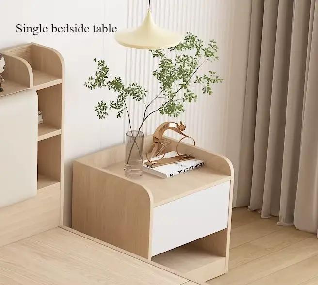 Lit minimaliste en bois esthétique japonais Double espace De rangement lit tables De nuit Tatami Som