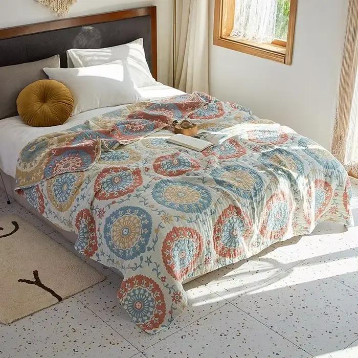 Couvre-lit en mousseline 100% coton, respirant, couvre-lit en mousseline, textile de maison, couvert