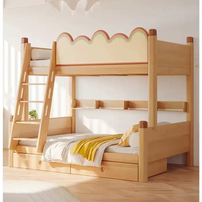 Lit superposé moderne en bois massif gris pour enfants, cadre de lit double, vente chaude, mobilier 