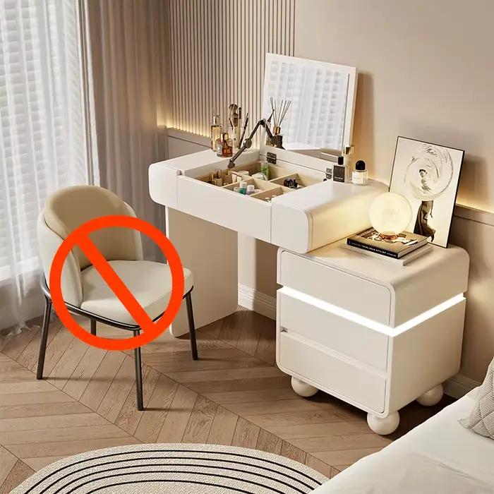 Coiffeuse moderne de luxe avec miroir et tiroirs de rangement, noire, en bois, compacte, pour chambr