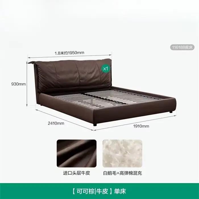 Lit double de luxe 180x200cm avec cadre rembourré pour chambre principale, tête de lit en bois pour 