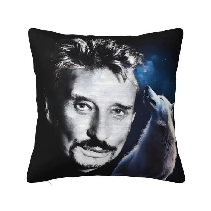 Housse de coussin en velours et Polyester, légende du Rock français Johnny Hallyday, 66x66 cm, taie 