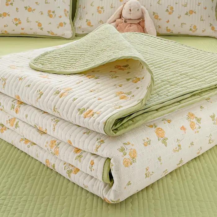 Couvre-lit matelassé épais pour lit simple ou double, motif floral, doux, respirant, couvre-lit d'ét
