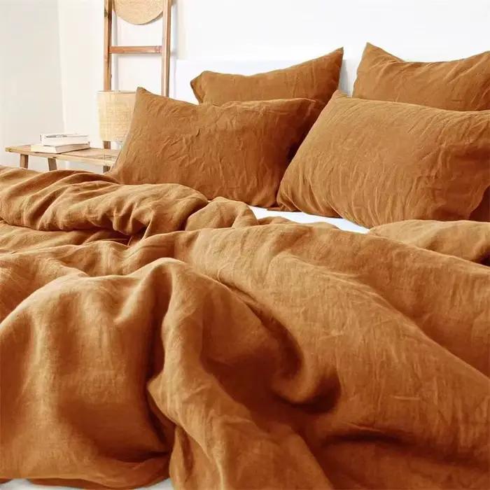 Ensemble de draps de lit 4 pièces 100% lin pur, 1 drap plat, 1 drap-housse à poche profonde, 2 taies