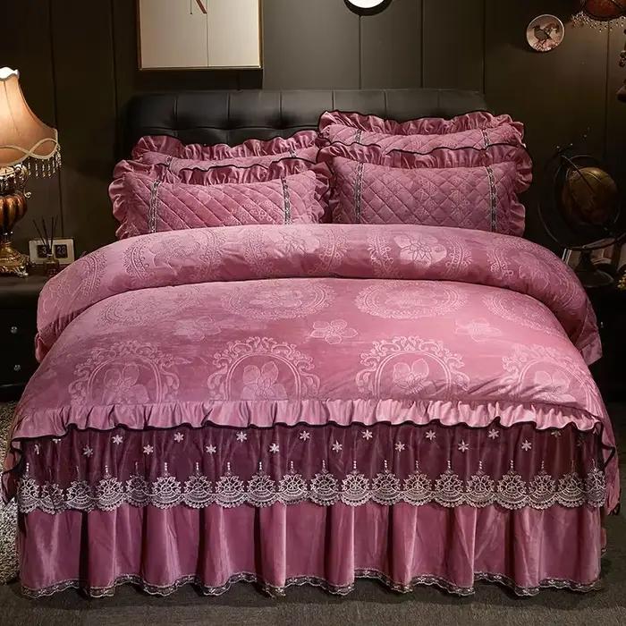AI WINSURE-Ensemble de literie en velours de dentelle Europe, housse de athlon en relief, couvre-lit