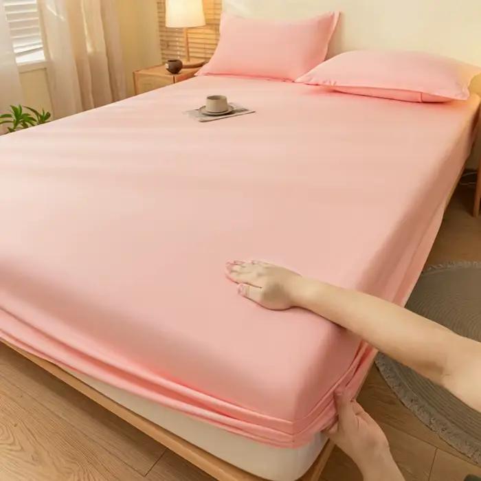 1 drap-housse uni brossé, doux pour la peau, avec élastique, pour lit simple/grand/king size (sans t