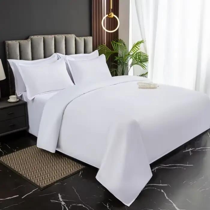 Nouveau 140g sergé épaissi hôtel quatre pièces hôtel lin pur blanc simple couette ensemble sangle hô
