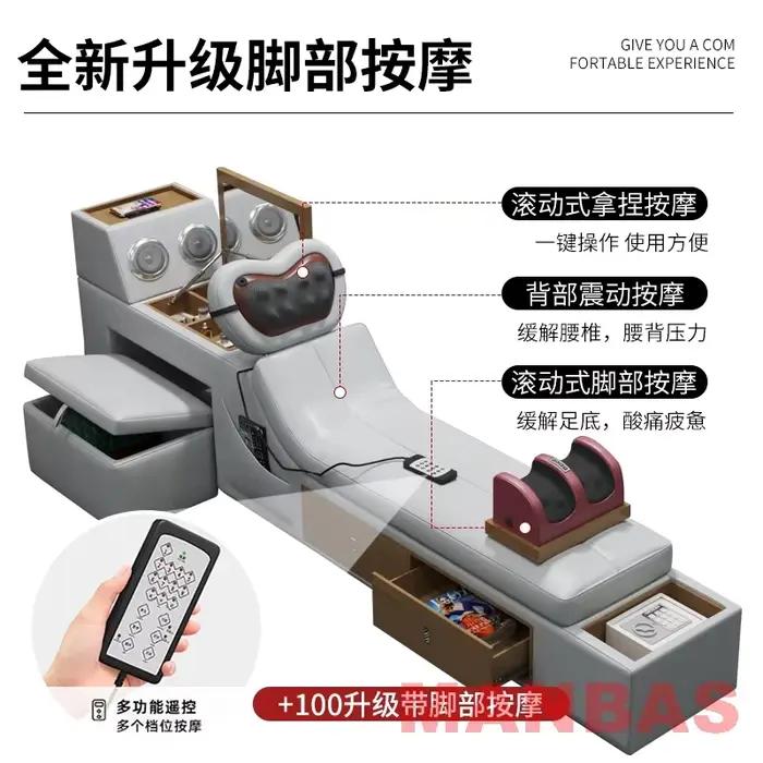 MINGDIBAO-Lit intelligent en cuir véritable, cadre de lit multifonctionnel, massage, haut-parleur, b