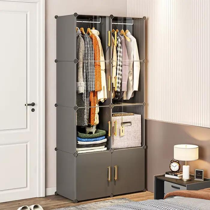 Armoire à Vêtements Robuste et Pliable en Plastique pour Chambre à Coucher, Meuble de Rangement en F