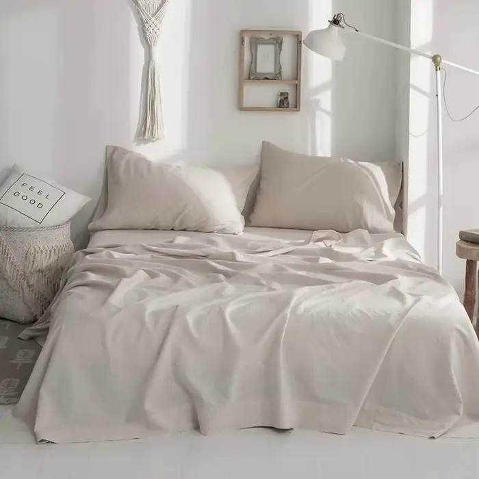 Draps de lit 100% lin doux, ensemble de draps Queen Size, ensemble de literie 1 drap-housse à poche 