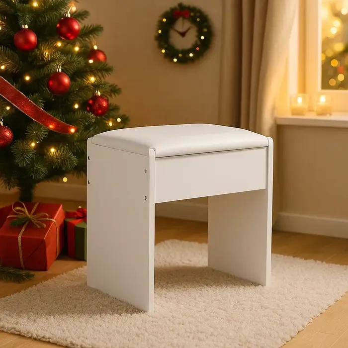 Tabouret de coiffeuse blanc minimaliste avec coussin doux
