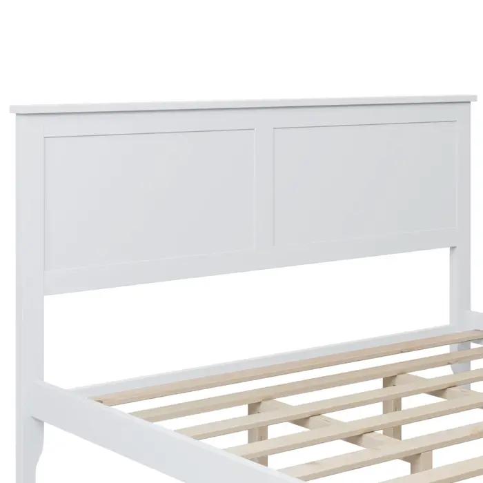 Lit à plateforme moderne en bois massif blanc, queen size