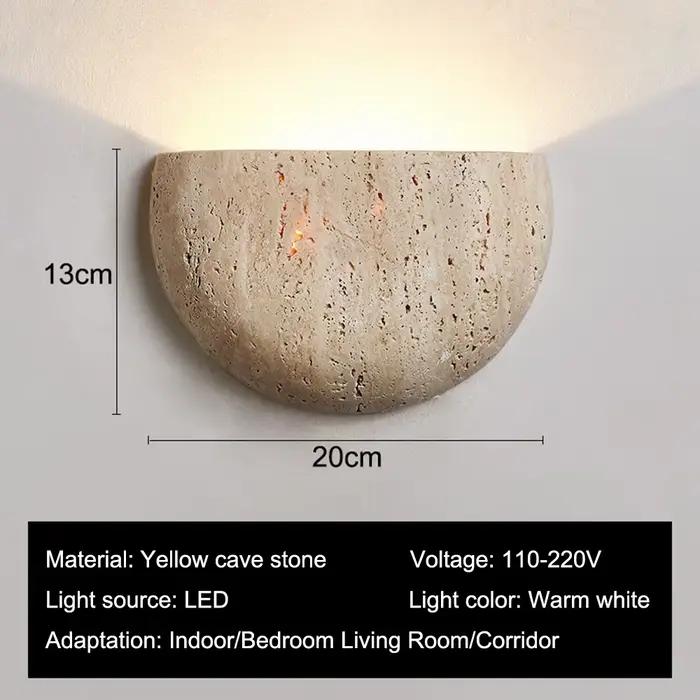Lampe murale de chevet pour chambre à coucher, style Wabi Sabi, rétro, jaune, effet pierre de grotte