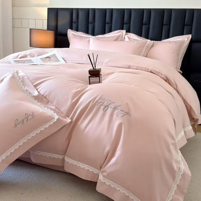 Parure de lit de luxe européenne 100 % coton, broderie lettre, pour lit Queen et King, housse de cou