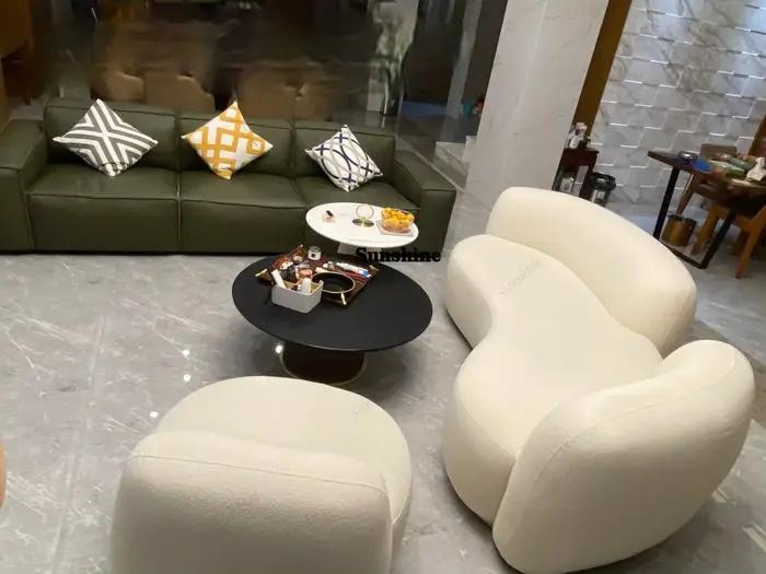 Canapés-lits sectionnels de luxe minimalistes blancs pour adultes, canapés-lits en peluche, coussins