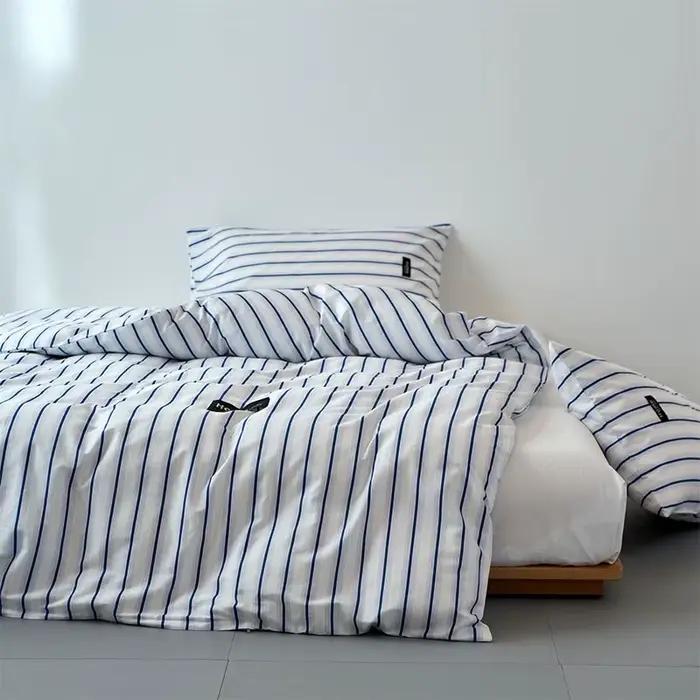 Parure de lit rayée 100 % coton japonais, ensemble simple et doux pour la peau, comprenant une houss
