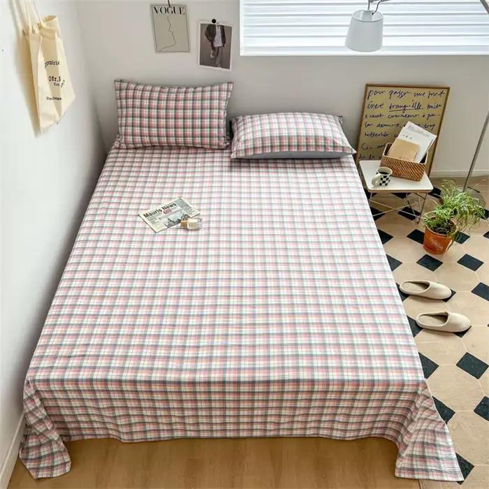Drap de lit 100% pur coton, 1 pièce, draps plats, motif de grille nordique, doux et confortable, Tex