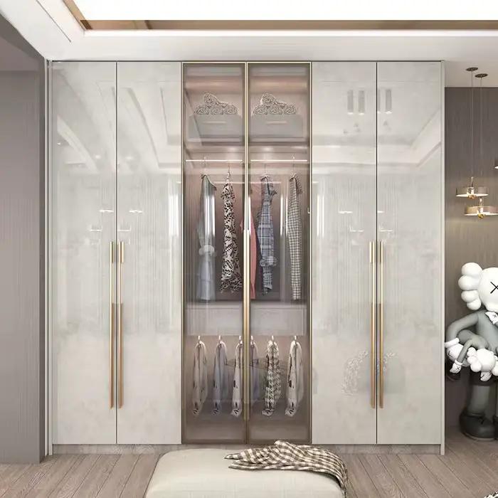 Support armoires de rangement porte en verre étagères organisateurs armoire de luxe chambre rangemen