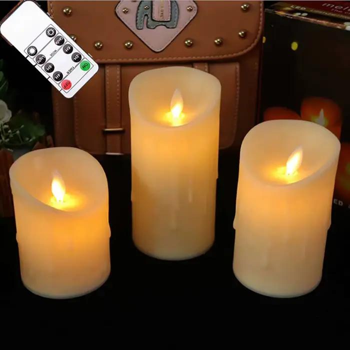Paquet de 3 bougies décoratives LED à mèche mobile télécommandée, bougies pilier de mariage dansante