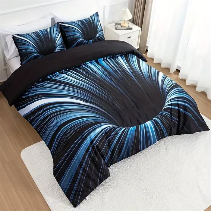Ensemble de housse de couette 3 pièces, housse de literie 3D bleue et noire, décor de chambre pour h