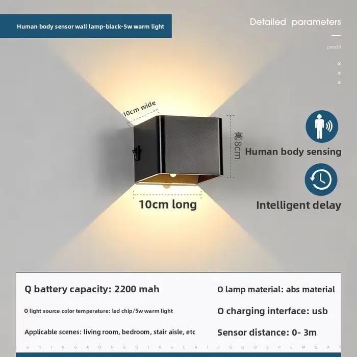 Lampe murale LED moderne rechargeable par USB avec fixation magnétique et capteur de présence humain