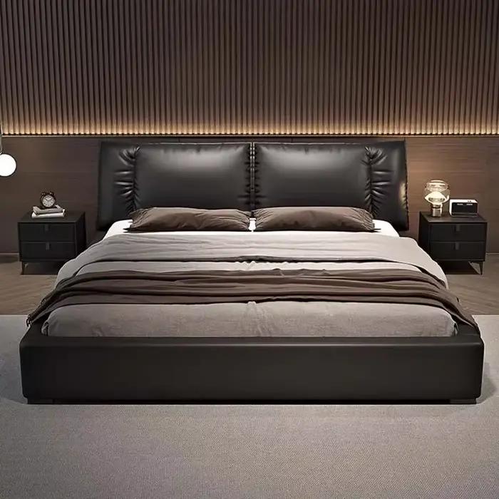 Lit multifonctionnel en cuir esthétique nordique moderne, chambre à coucher, lit Queen Size, rangeme
