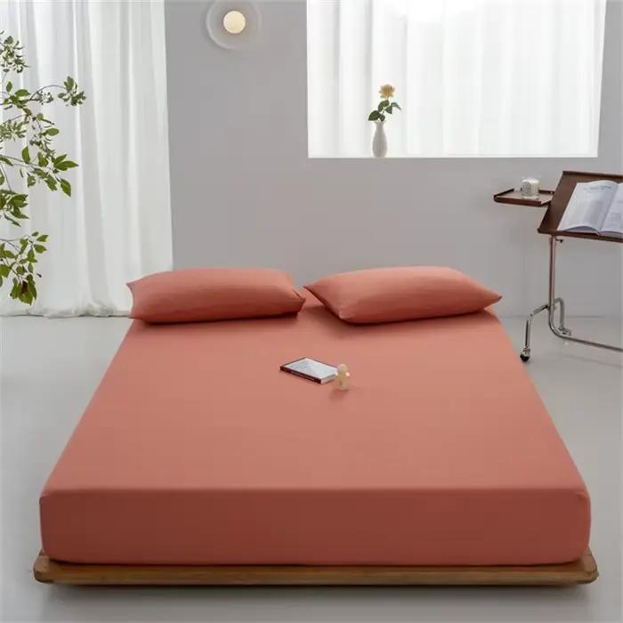 Drap-housse 100% coton avec bande élastique, couleur unie, antidérapant, ajustable, pour lit simple,