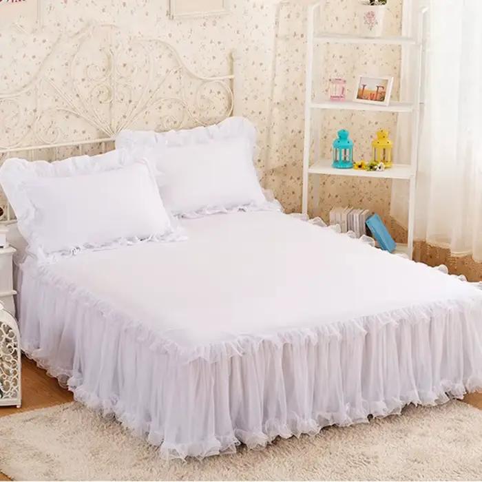 Jupe de lit en dentelle rose style princesse, couvre-lit en dentelle, draps coordonnants sans taie d