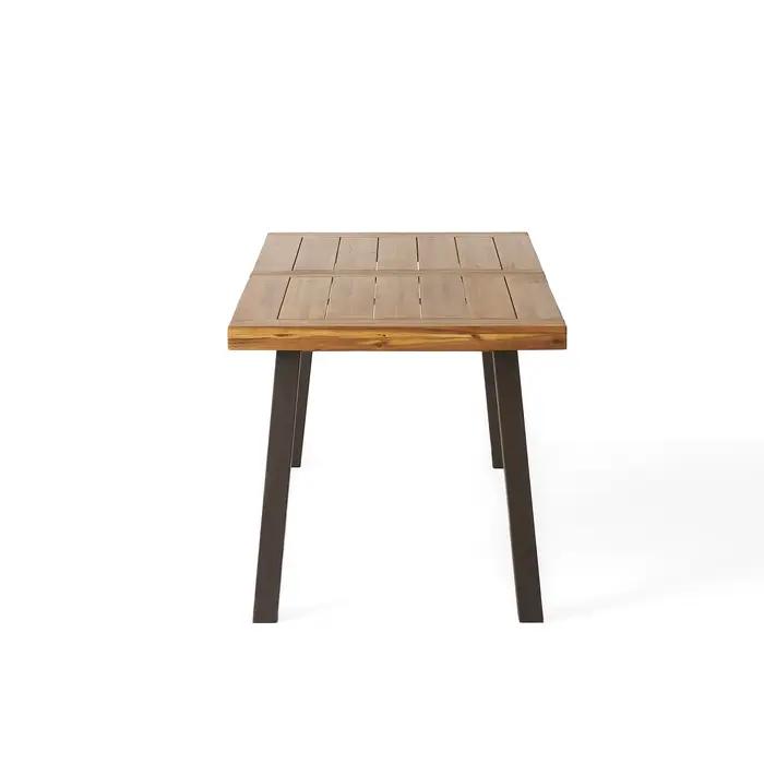 Table de salle à manger en bois d'acacia Della, teinté naturel avec du métal rustique, 32.25 po x 69