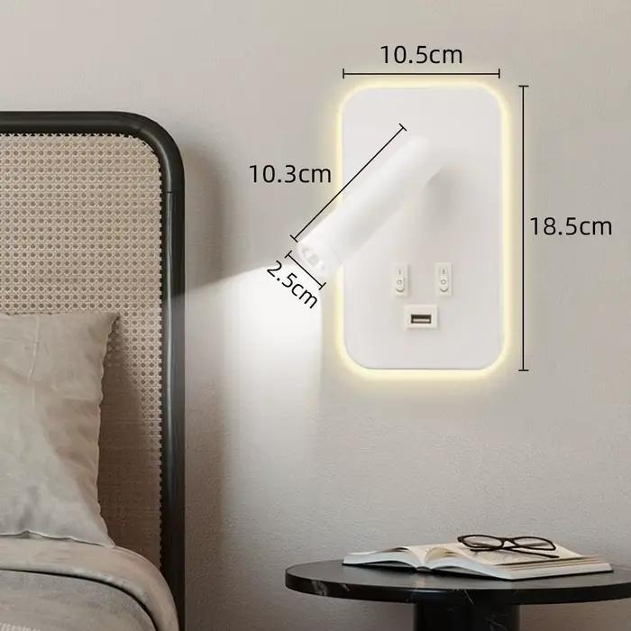 Lampe murale de lecture avec USB 13W, applique murale de chevet rotative, Double interrupteur, spots