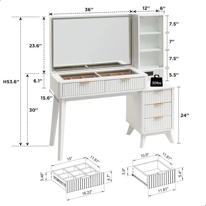 Table cosmétique luxueuse et de haute qualité, armoire intégrée de grande capacité et multi-rangemen