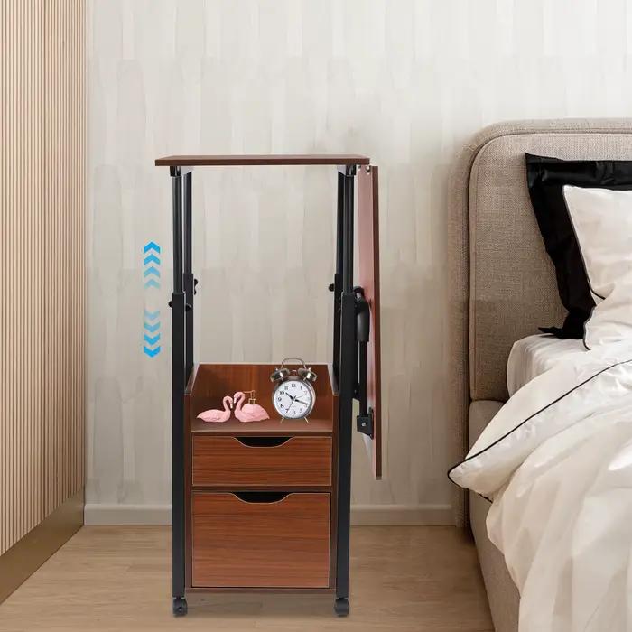 Bureau d'ordinateur Portable pliable avec roulettes, Table de chevet réglable en hauteur, Table de b