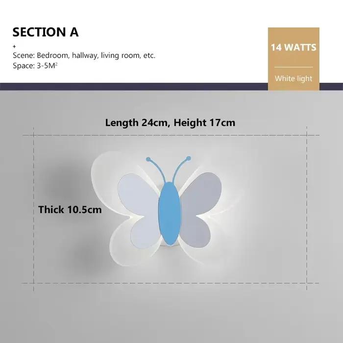 Applique murale LED papillon moderne, pour chambre à coucher, chambre d'enfant, lampe de chevet, per
