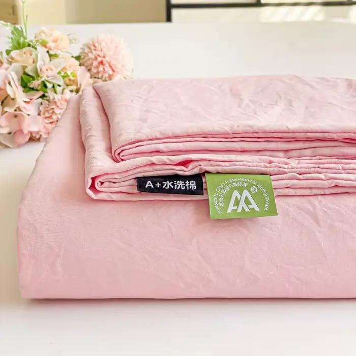 Drap plat en coton lavé pour lit Double, drap-housse uni de couleur unie, drap plat simple/Queen/Kin