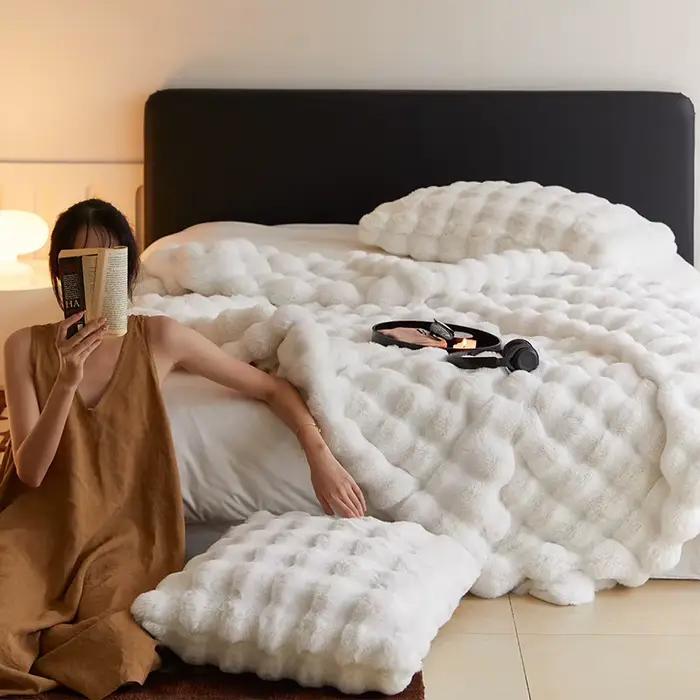 Couverture de Luxe en Fausse Fourrure de Lapin, Épaisse et Chaude, Confortable, pour Canapé et Lit, 