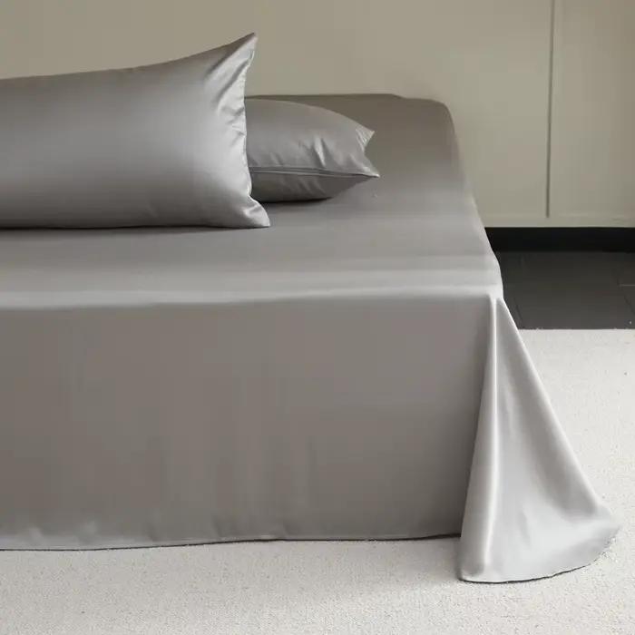 Drap plat en soie de mûrier naturelle 1 pièce, couleur unie, drap de lit haut de gamme, linge de lit