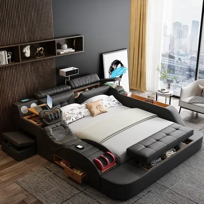 Nordics Queens lits cadres dormir commodes intelligentes lit Massage Double Camas De dortoir chambre