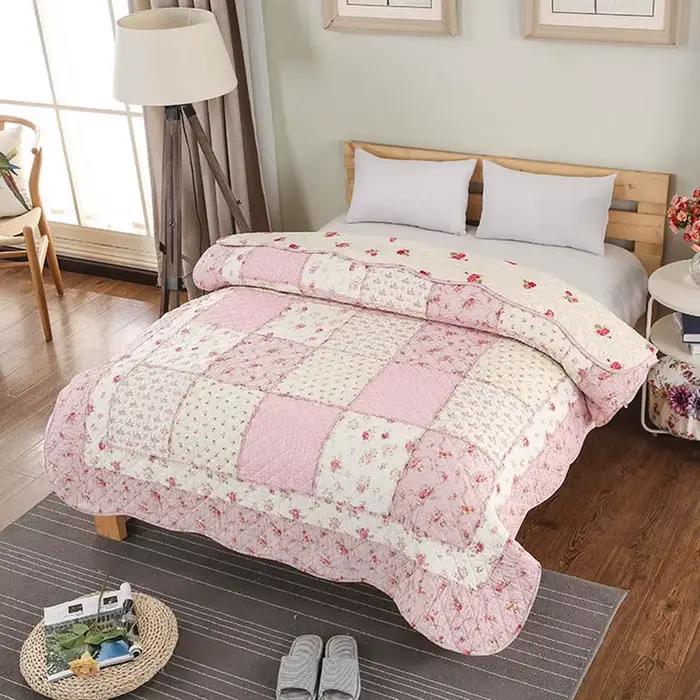 Couette en coton à fleurs, couverture florale rose, double taille 150x200cm, couvre-lit léger en Pat